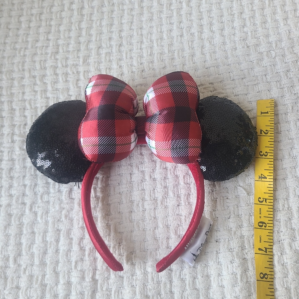 Disney Parks Christmas plaid and sequin Minnie Mouse ear headband One Size Fits - Picture 11 of 11